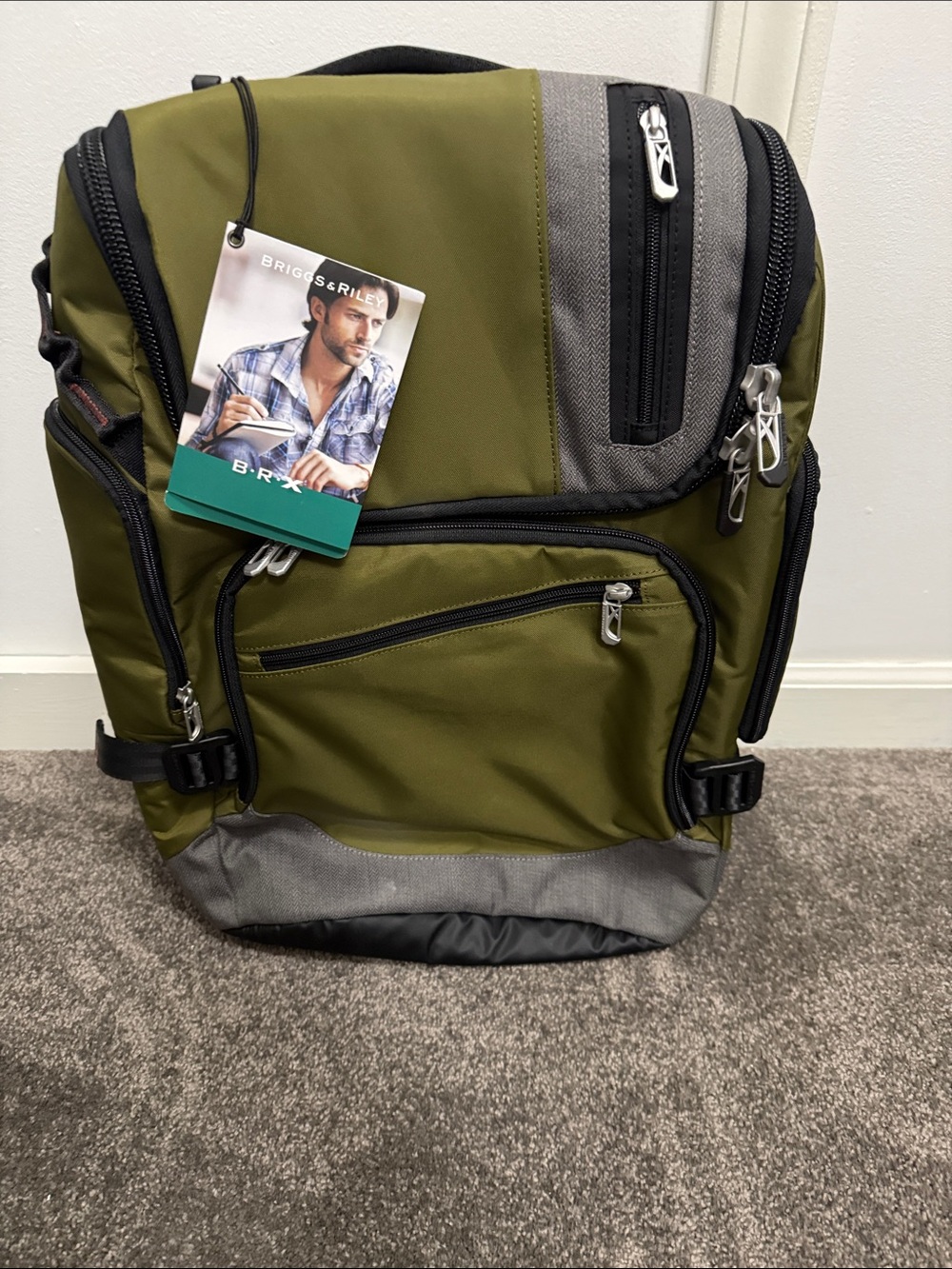 Briggs & Riley BRX Olive Green and Gray Men's Backpack